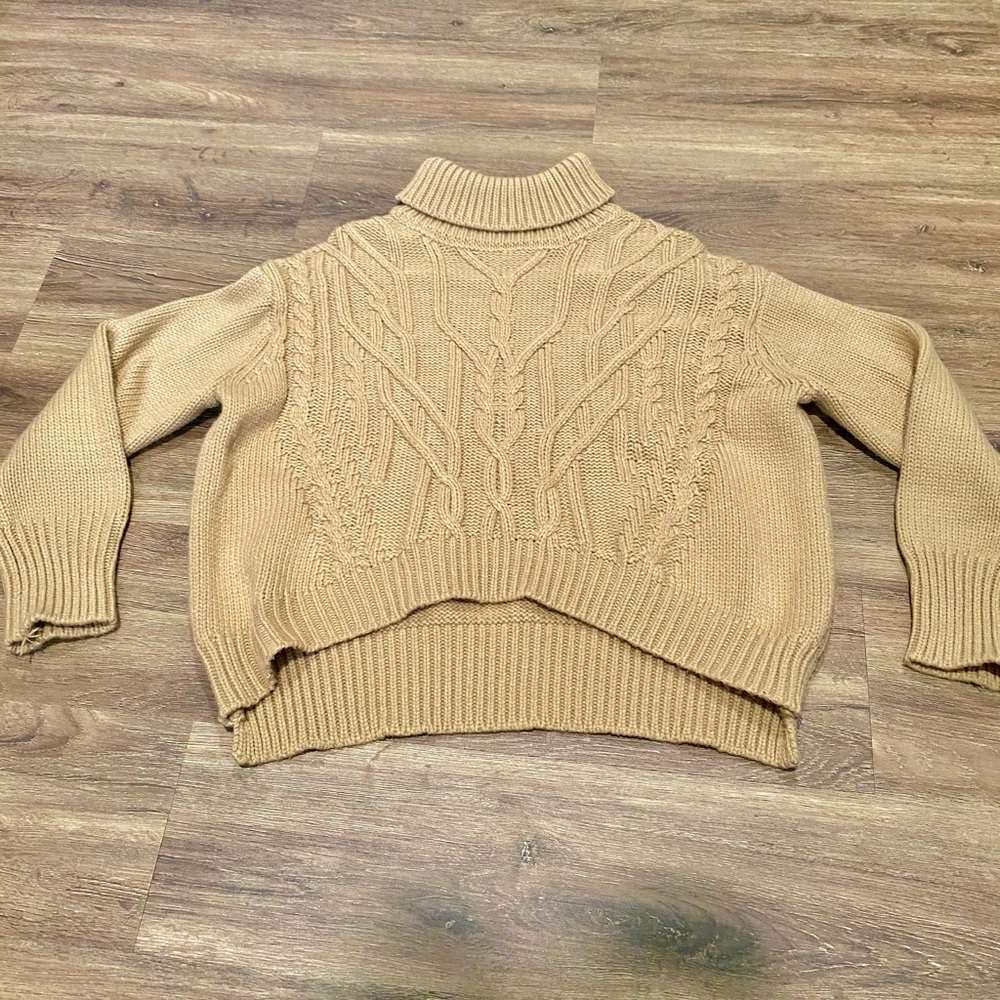 Tan Cropped Turtleneck Sweater